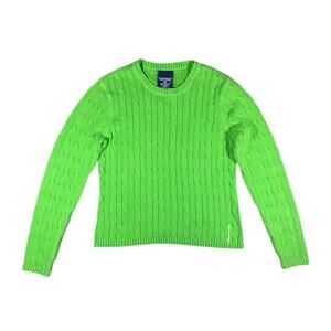 Vintage 90s Polo Ralph Lauren Lime Green Cable Knit Sweater - L